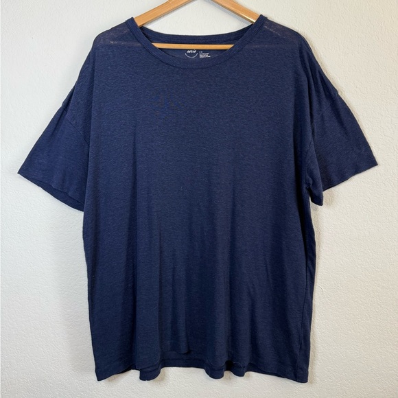 aerie Tops - Aerie Navy Blue Linen Blend Lightweight Crewneck Short Sleeve Oversized Shirt LG